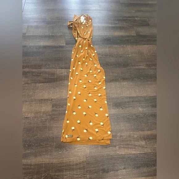 Matilda Jane Up in Front Romper Jumpsuit Brown Mustard Yellow and Floral SiE XL - Picture 3 of 6